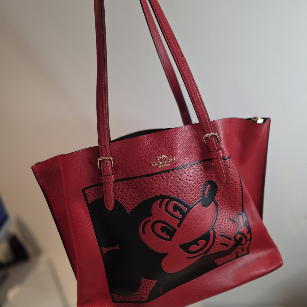 Coach x Disney Keith Haring Mickey Mouse Red Leather Tote 2022 C7283